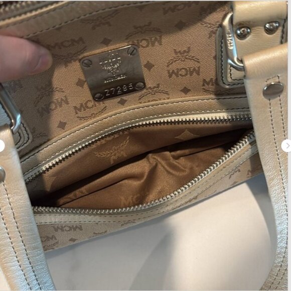 MCM Visetos Beige Leather Satchel Tote Handbag Purse Includes COA Vintage Logo - Picture 9 of 12